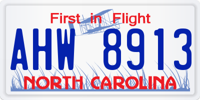 NC license plate AHW8913