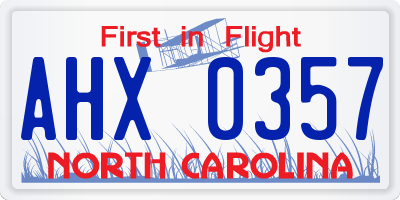 NC license plate AHX0357