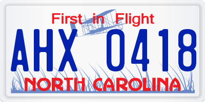NC license plate AHX0418