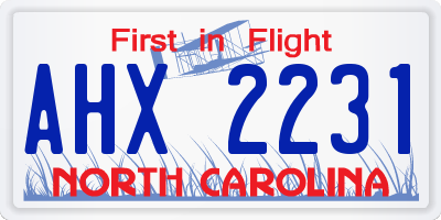 NC license plate AHX2231