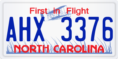 NC license plate AHX3376
