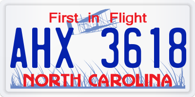 NC license plate AHX3618