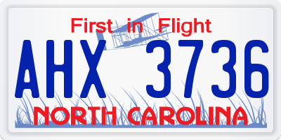 NC license plate AHX3736