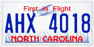 NC license plate AHX4018