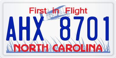 NC license plate AHX8701