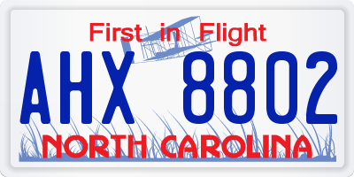 NC license plate AHX8802