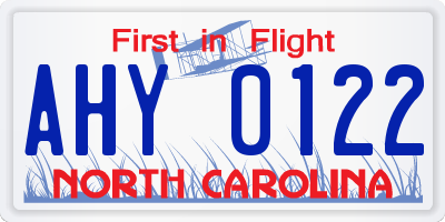 NC license plate AHY0122