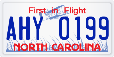 NC license plate AHY0199