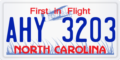 NC license plate AHY3203