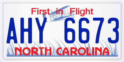 NC license plate AHY6673