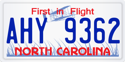 NC license plate AHY9362