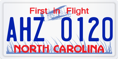 NC license plate AHZ0120