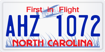 NC license plate AHZ1072