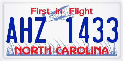 NC license plate AHZ1433