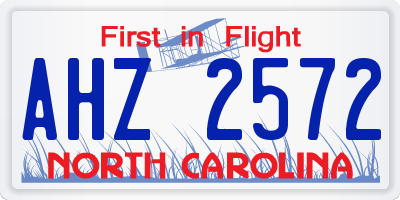 NC license plate AHZ2572