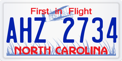 NC license plate AHZ2734