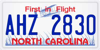 NC license plate AHZ2830