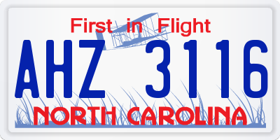 NC license plate AHZ3116