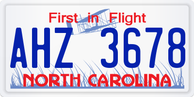 NC license plate AHZ3678