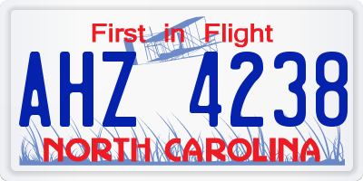 NC license plate AHZ4238