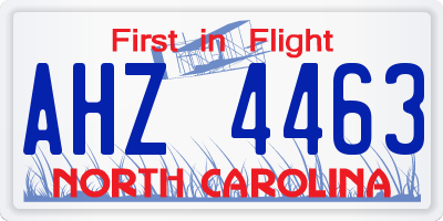 NC license plate AHZ4463