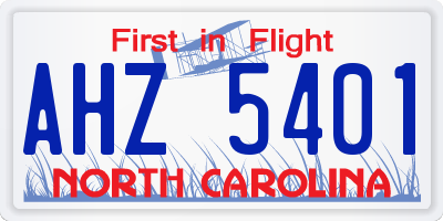 NC license plate AHZ5401