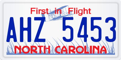 NC license plate AHZ5453