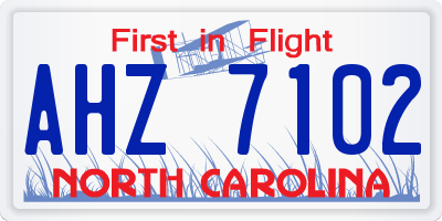 NC license plate AHZ7102