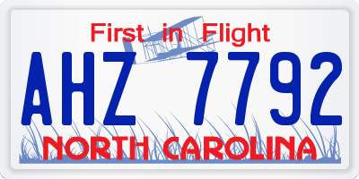 NC license plate AHZ7792