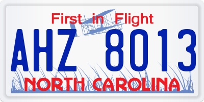 NC license plate AHZ8013