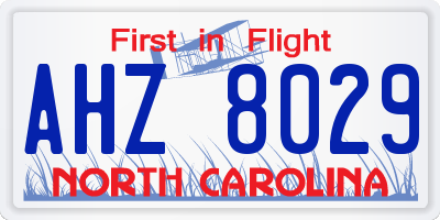 NC license plate AHZ8029
