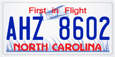 NC license plate AHZ8602