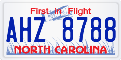 NC license plate AHZ8788