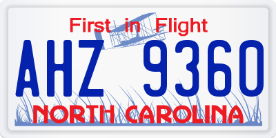 NC license plate AHZ9360