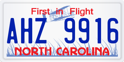 NC license plate AHZ9916