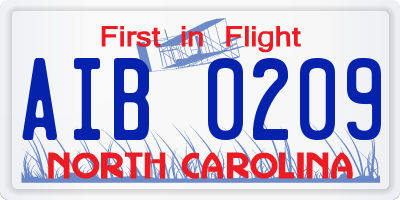NC license plate AIB0209
