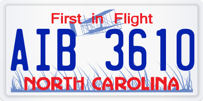 NC license plate AIB3610