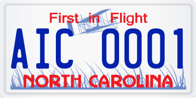 NC license plate AIC0001
