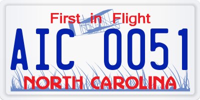 NC license plate AIC0051