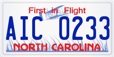 NC license plate AIC0233