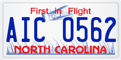 NC license plate AIC0562
