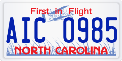 NC license plate AIC0985