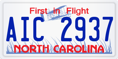 NC license plate AIC2937