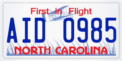 NC license plate AID0985