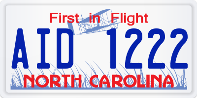 NC license plate AID1222