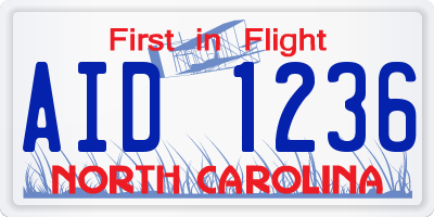 NC license plate AID1236