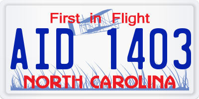 NC license plate AID1403