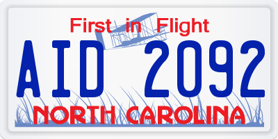 NC license plate AID2092