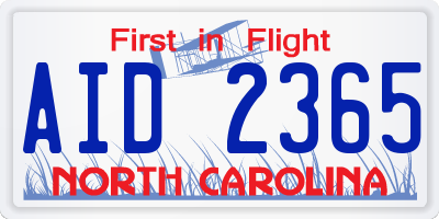 NC license plate AID2365