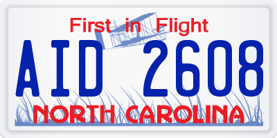 NC license plate AID2608